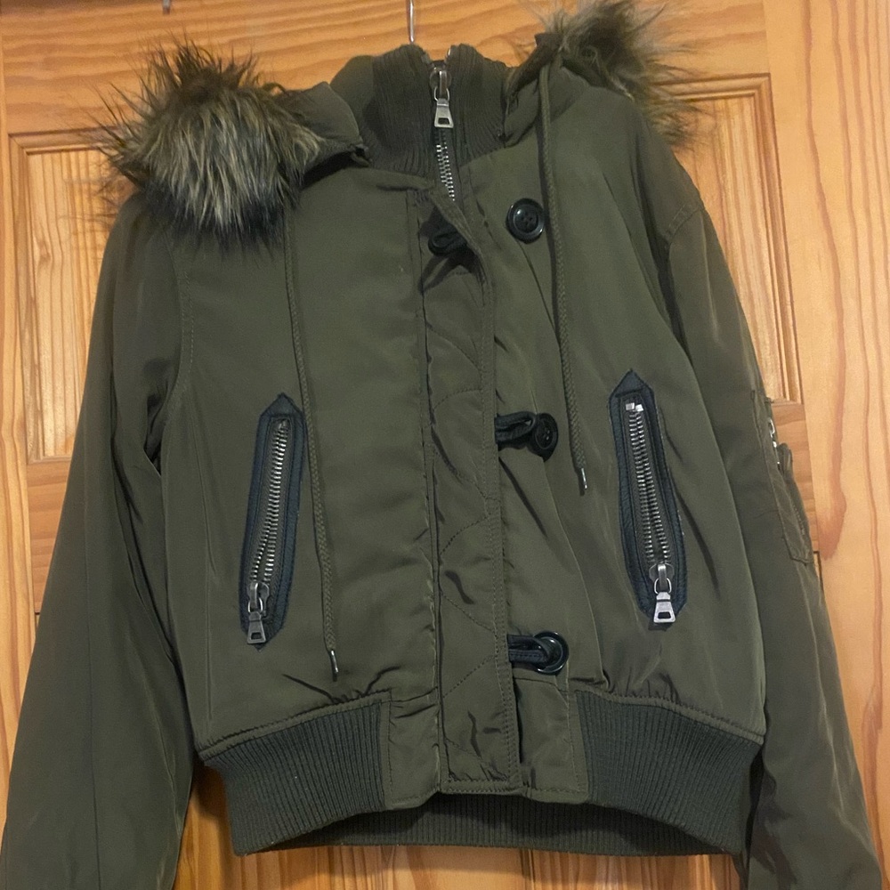 Urban Behavior Olive Green Jacket with Faux Fur Hood